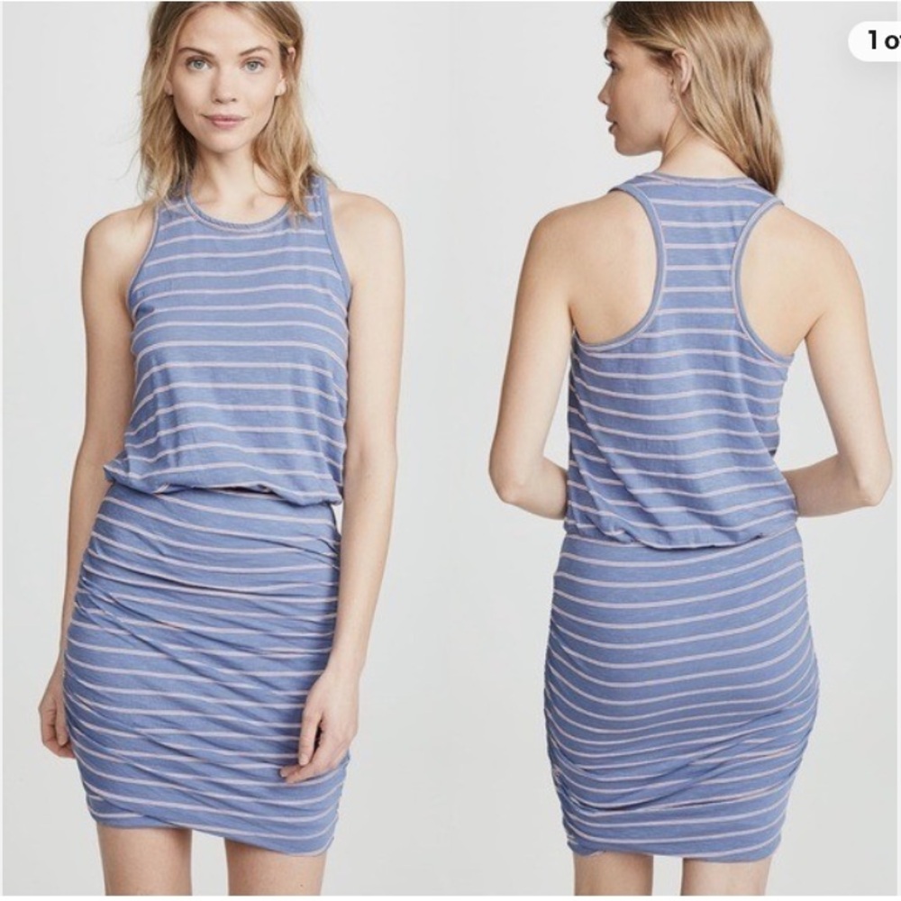 Sundry Blue Striped Ruched Sleeveless Tank Dress Size 2 or Medium Beachy - Picture 9 of 9